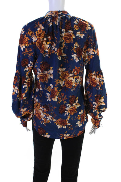 Veronica Beard Womens Silk Floral Print Long Sleeves Blouse Blue Brown Size 2