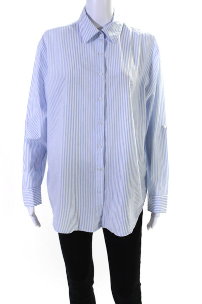 Sundry Womens Striped Long Sleeves Button Down Shirt White Blue Cotton Size 1