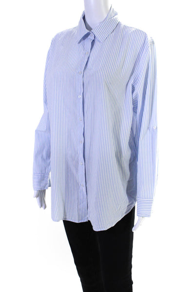 Sundry Womens Striped Long Sleeves Button Down Shirt White Blue Cotton Size 1