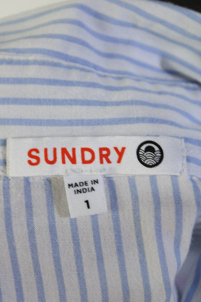 Sundry Womens Striped Long Sleeves Button Down Shirt White Blue Cotton Size 1