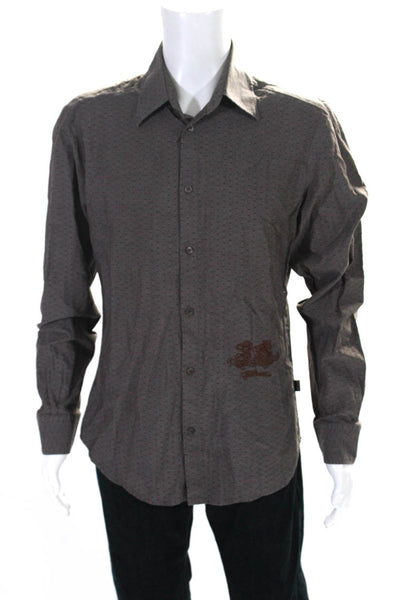 Just Cavalli Mens Cotton Embroidered Button Down Collared Shirt Brown Size 52