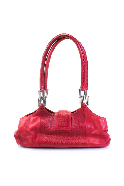 Escada Womens Leather Silver Tone Hardware Bag Red Size M