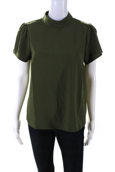 J Crew Womens Short Sleeve Mock Neck Blouse Green Size S