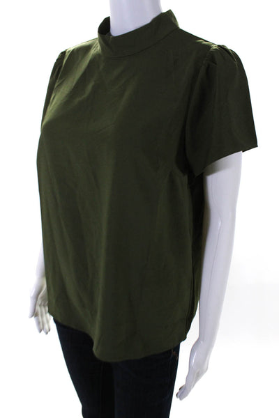 J Crew Womens Short Sleeve Mock Neck Blouse Green Size S