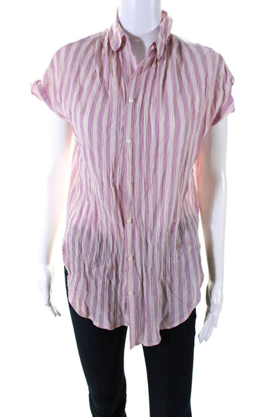 Madewell Womens Cotton Short Sleeve Striped Button Down Shirt Pink Size XS