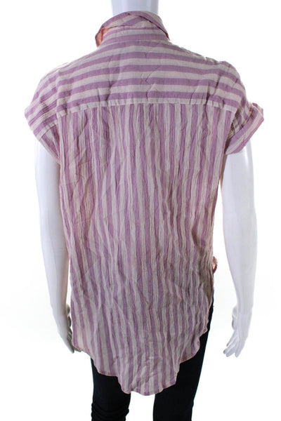 Madewell Womens Cotton Short Sleeve Striped Button Down Shirt Pink Size XS