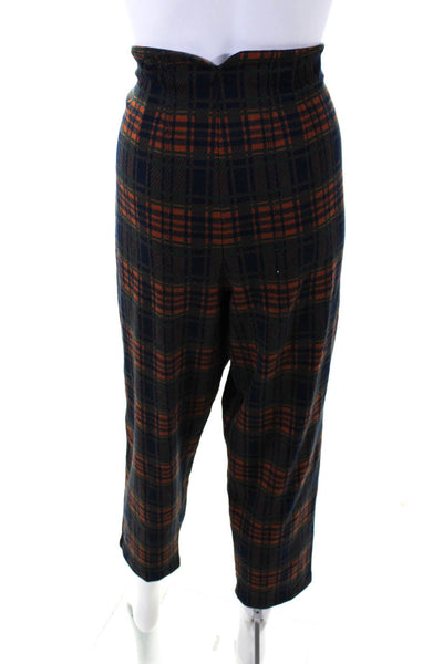 Free People Womens High Waisted Pleated plaid Tapered Trousers Orange Size M