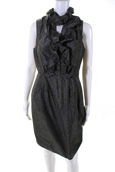 Marc New York Womens Leopard Print Sleeveless V Neck Ruffle Dress Gray Size 8