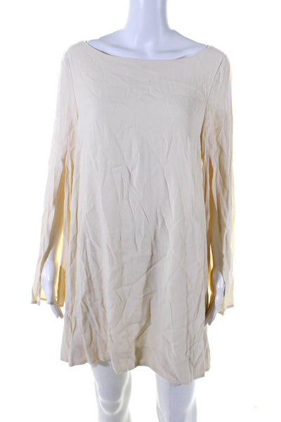 Free People Womens Long Sleeve Slit Mini Shift Dress Cream Size S