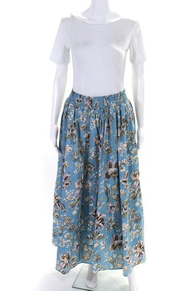 Elie Tahari Womens Smocked Waistband Floral Midi Skirt Blue Multi Size Medium