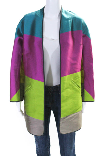 Shamask Womens Reversible Open Front Silk Striped Jacket Multicolored Size 1