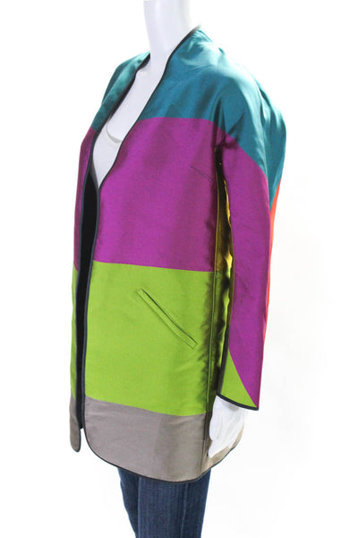 Shamask Womens Reversible Open Front Silk Striped Jacket Multicolored Size 1