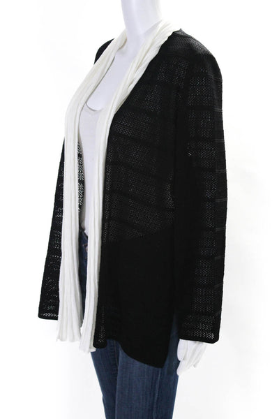 Exclusively Misook Womens Open Knit Cardigan Sweater Black White Size Medium