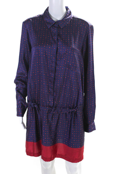 Thakoon Womens Half Button Long Sleeve Printed Satin Dress Navy Red Size 10