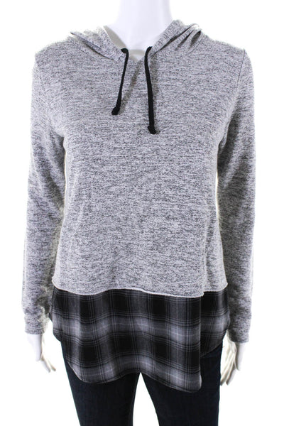 Generation Love Womens Gray Twofer Plaid Long Sleeve Pullover Hoodie Size S