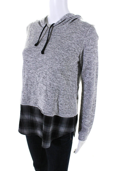 Generation Love Womens Gray Twofer Plaid Long Sleeve Pullover Hoodie Size S