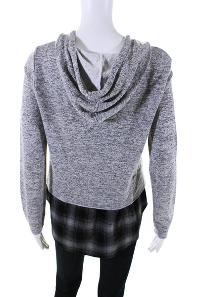 Generation Love Womens Gray Twofer Plaid Long Sleeve Pullover Hoodie Size S