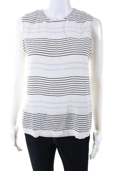 Equipment Femme Womens White Silk Striped Crew Neck Button Back Blouse Top SizeS