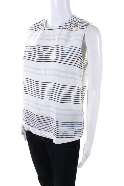 Equipment Femme Womens White Silk Striped Crew Neck Button Back Blouse Top SizeS