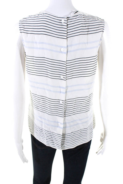 Equipment Femme Womens White Silk Striped Crew Neck Button Back Blouse Top SizeS