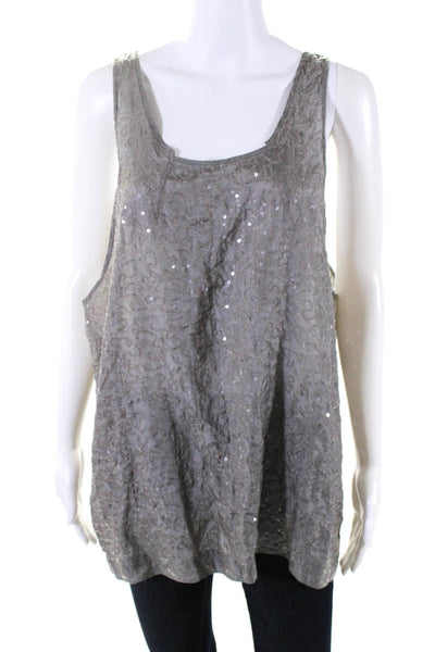 Chan Luu Womens Gray Silk Sequins Textured Scoop Neck Sleeveless Tank Top Size M