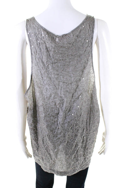 Chan Luu Womens Gray Silk Sequins Textured Scoop Neck Sleeveless Tank Top Size M