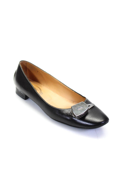 Tods Womens Black Leather Embellished Ballet Flats Shoes Size 7