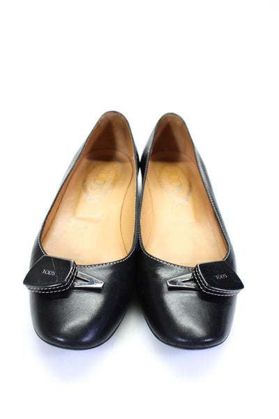 Tods Womens Black Leather Embellished Ballet Flats Shoes Size 7