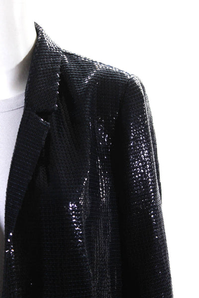 Vince Camuto Womens Sequined Collared Open Front Long Sleeve Blazer Navy Size 14