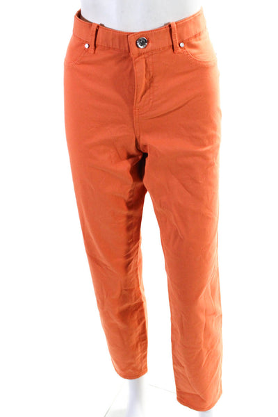 Elie Tahari Womens Cotton Mid Rise Slim Straight Jeans Orange Size 10