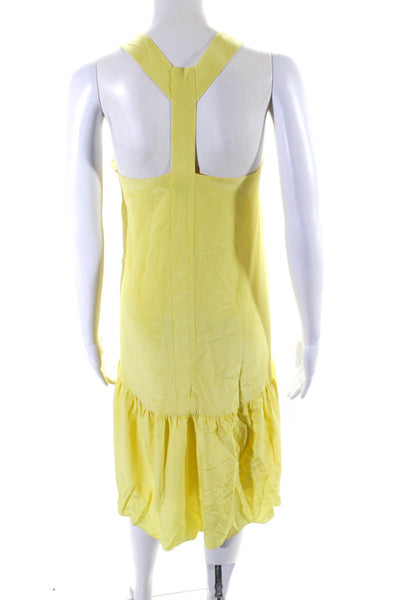 Tibi Womens Silk Embroidered Square Neck High Low Shift Dress Yellow Size 2