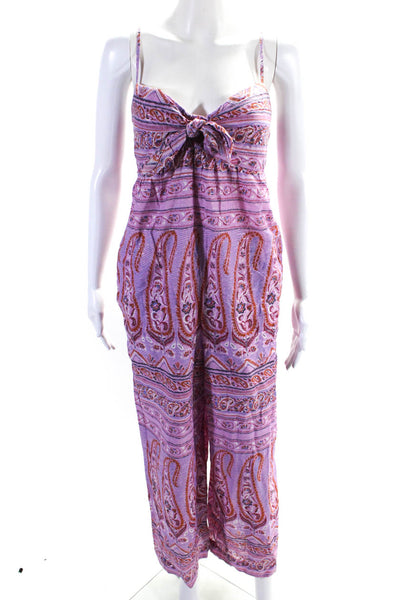 Point Sur Womens Floral Paisley Print Sleeveless Jumpsuit Pink Cotton Size 6