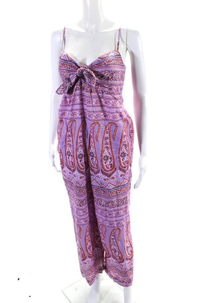 Point Sur Womens Floral Paisley Print Sleeveless Jumpsuit Pink Cotton Size 6