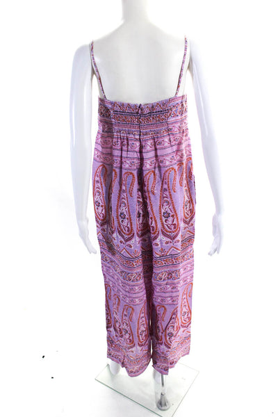 Point Sur Womens Floral Paisley Print Sleeveless Jumpsuit Pink Cotton Size 6