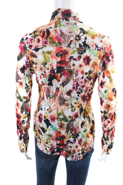 Cino Womens Floral Print Wrinkled Button Down Shirt Multi Colored Size Small