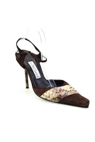 Santini Mavardi Womens Snakeskin Trim Point Toe Ankle Strap Pumps Brown 41 11