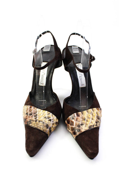 Santini Mavardi Womens Snakeskin Trim Point Toe Ankle Strap Pumps Brown 41 11