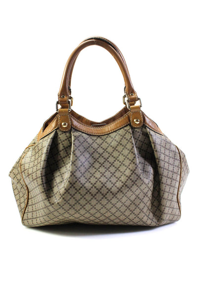 Gucci Womens Sukey Leather Trim Diamond Print Coated Canvas Tote Handbag Brown