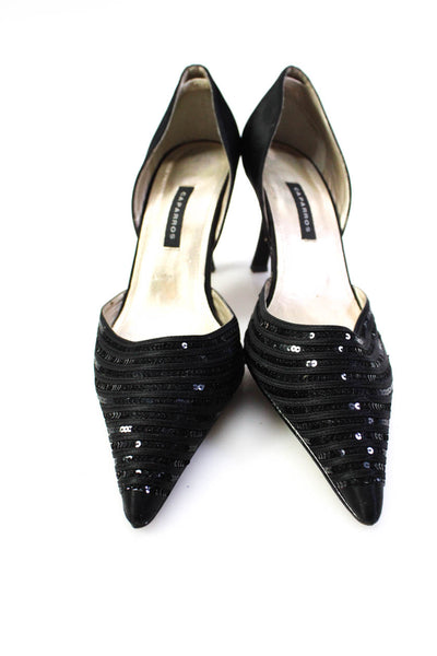 Caparros Womens Black Leather Sequins Pointed Toe Heels D'Orsay Shoes Size 8B