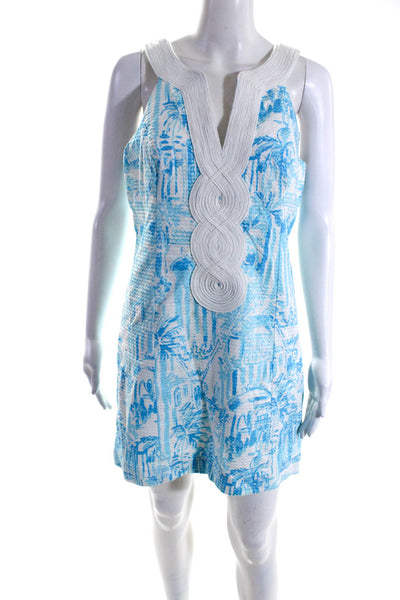 Lilly Pulitzer Women's V-Neck Sleeveless A-Line Mini Cotton Dress Blue Size 10