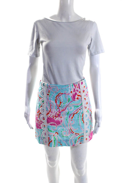 Lilly Pulitzer Women's Zip Closure Multicolor A-Line Lined Mini Skirt Size 6