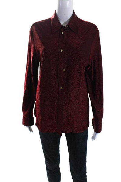 Escada Sport Women's Collared Long Sleeves Button Down Glitter Shirt Red Size 40