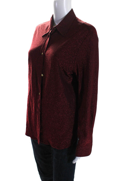 Escada Sport Women's Collared Long Sleeves Button Down Glitter Shirt Red Size 40