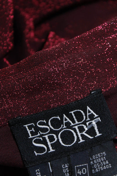 Escada Sport Women's Collared Long Sleeves Button Down Glitter Shirt Red Size 40