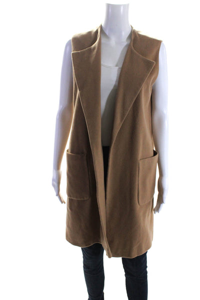 Helene Womens Brown Wool Pockets Open Front Sleeveless Jacket Size M