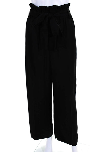 Point Sur Women's Paper Bag Waist hook Closure Wide Leg Dress Pant Black Size 12