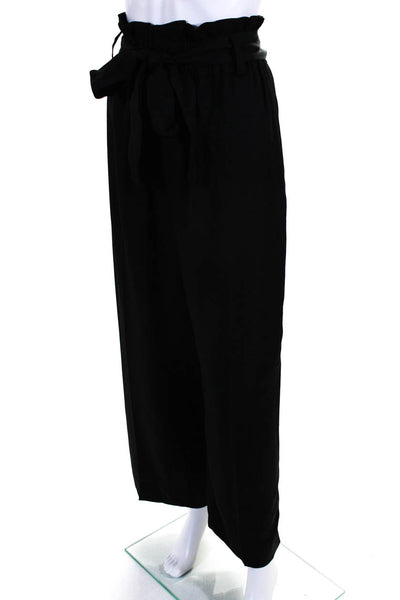 Point Sur Women's Paper Bag Waist hook Closure Wide Leg Dress Pant Black Size 12