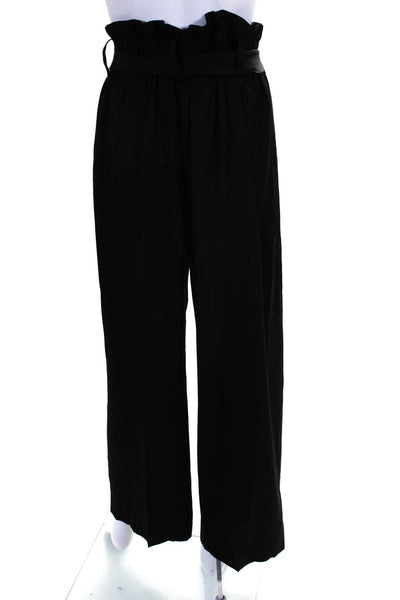 Point Sur Women's Paper Bag Waist hook Closure Wide Leg Dress Pant Black Size 12