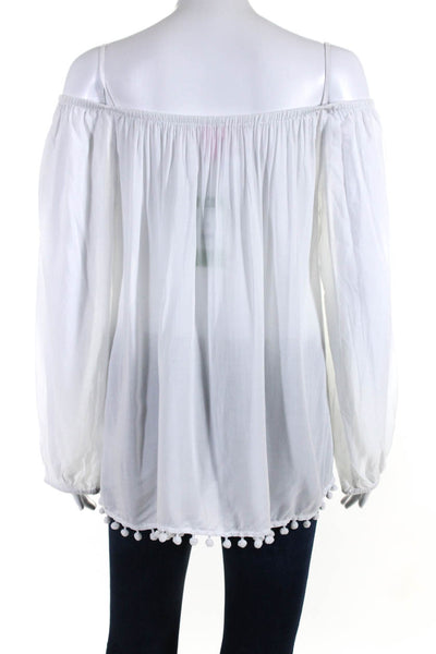 Lilly Pulitzer Women's Boat Neck Long Sleeves Tassel Cotton Blouse White Size L