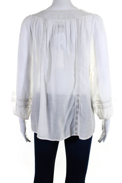 Joie Women's Round Neck Long Sleeves Lace Trim Blouse White Size L